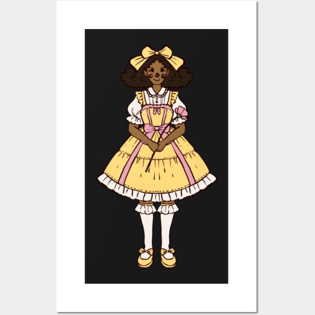 Black Lolita with a yellow dress sticker Wall Art by catherynsart